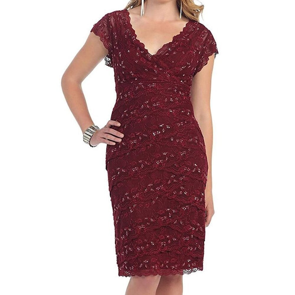 SALE NWT May Queen MQ974 Lace/Sequins Cocktail Dress Red size 4XL
